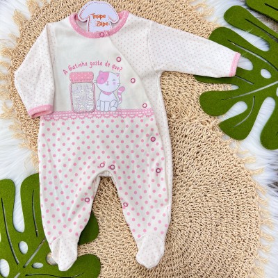 Macacão Trape Zape -A Gatinha Gosta de Que? - Off White e Rosa